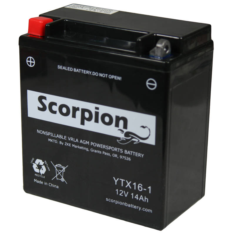 Scorpion YTX16-BS-1 (YTX16-1) ATV & Motorcycle Battery - 12v 230 CCA Sealed AGM Battery