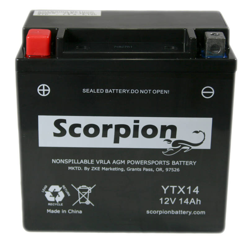 Scorpion YTX14-BS Motorcycle Battery - 12 Volt 200 CCA