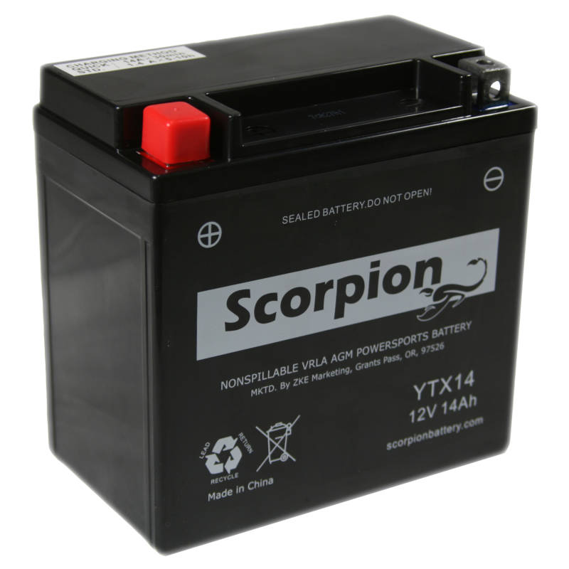 Scorpion YTX14-BS Battery - 12 Volt 200 CCA Motorcycle & Powersport Battery