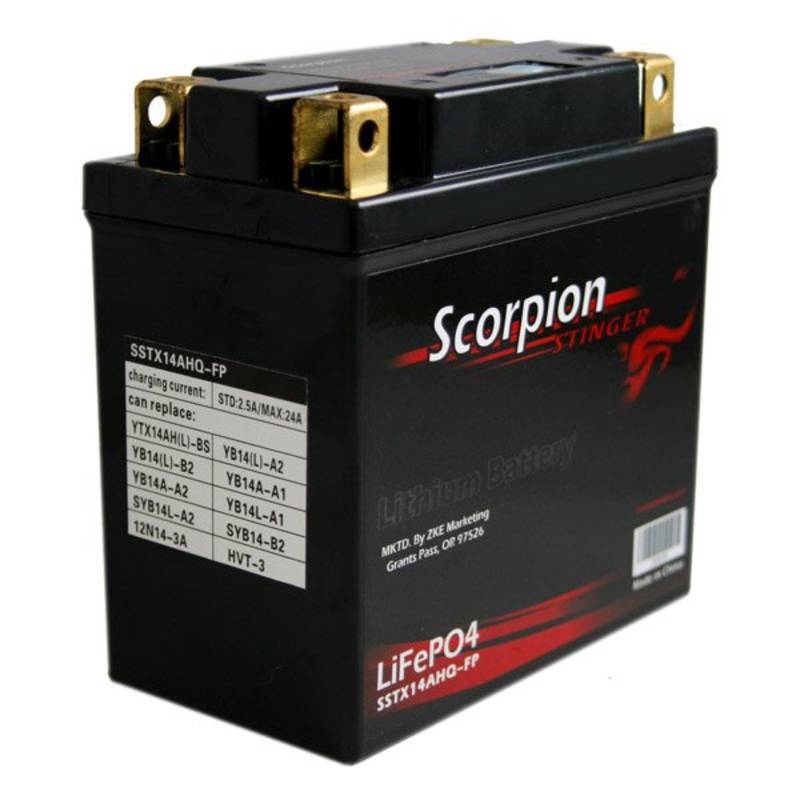 Scorpion Stinger SSTX14AHQ-FP Lithium Motorcycle Battery - 12v 350 CCA Lithium LiFePO4 Battery