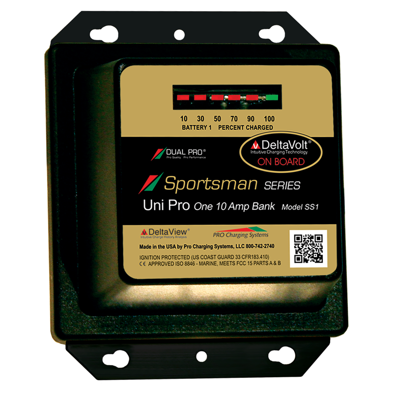 Dual Pro SS1 | Sportsman Series 12v Uni Pro One 10 Amp Bank Marine Charger by Pro Charging Systems