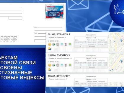 ВНИМАНИЕ. Почтовые индексы ЛНР изменились с пятизначных на шестизначные, сообщили в ГУП ЛНР "Почта ЛНР"