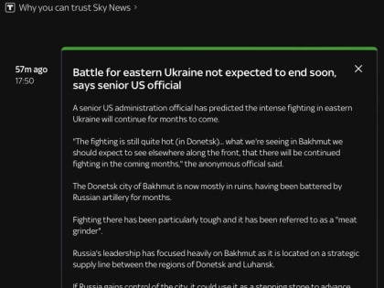 Не ожидается, что битва за восток Украины закончится в ближайшее время – Sky News со ссылкой на высокопоставленного пред
