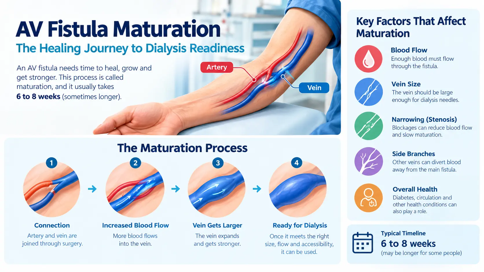 AV fistula maturation process, healing timeline and factors affecting dialysis readiness