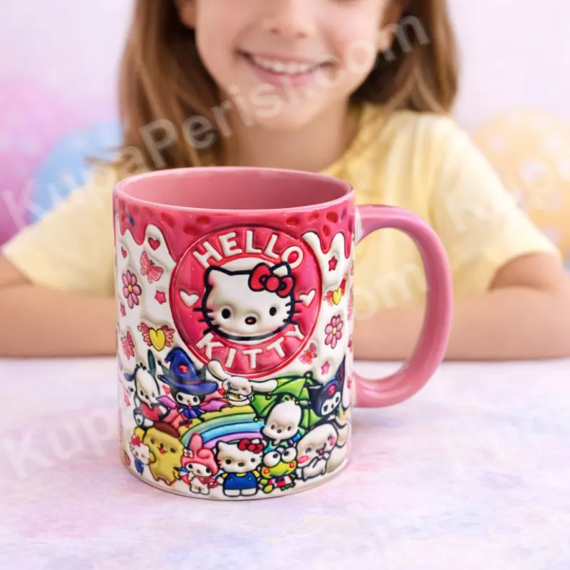 Kabartmalı Pembe Hello Kitty Sanrio Kupa