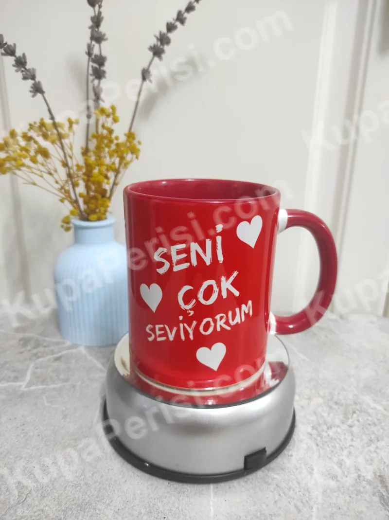 Kırmızı Kalpli Seni Seviyorum Kupa - Detay Görseli 4