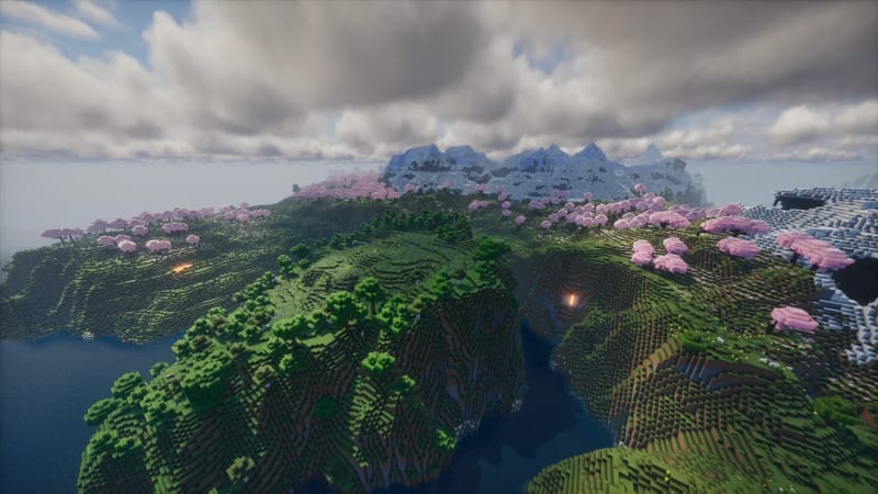 Cherry Hills and Snowy Peaks Minecraft seed screenshot