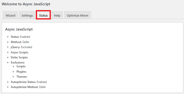 Async Javascriptプラグインのステータス画面その1