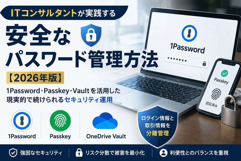1PasswordとPasskeyを活用した安全なパスワード管理イメージ