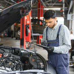 technician checking mercedes benz in dubai