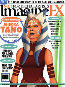An Imagine FX magazine cover featuring art of Ahsoka Tano with her green lightsaber.