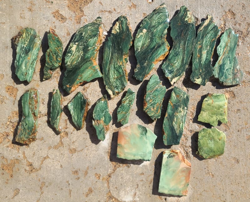 Pyroclastic Rhyolite Green Green rhyolite and slabs | Rock Tumbling Hobby