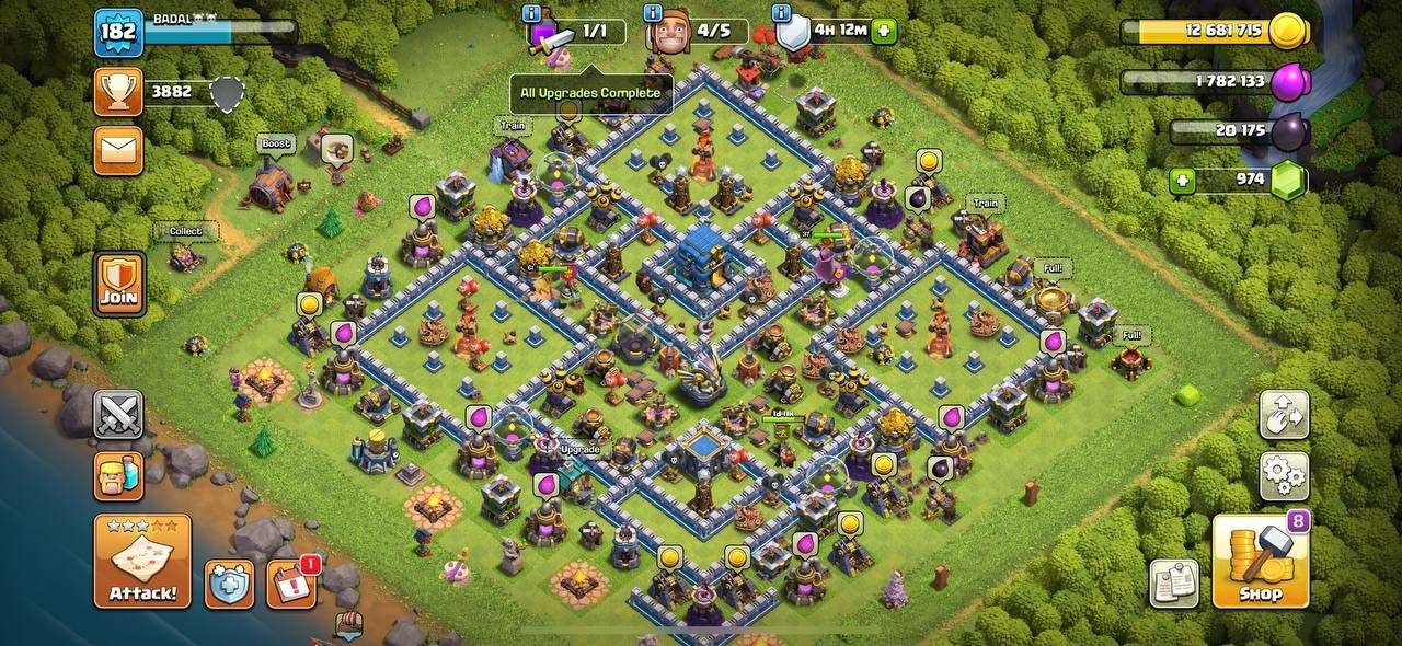 Clash of Clans Account – TH:12, Level 182, 1000 Gems, BK:0, AQ:0, GW:0, RC:0 (IOS/Android)