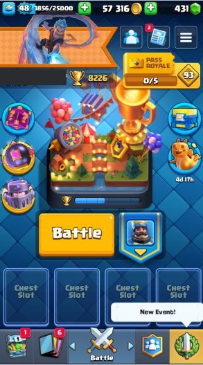 KT 14, LVL 48, Trophy 7226, Emotes 31, Gems 431, Cards 112, Gold 57k (IOS/Android)