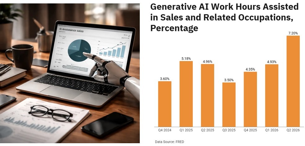 AI Assistance in Sales Jobs Hits 7.2% of Work Hours, Tracker Shows