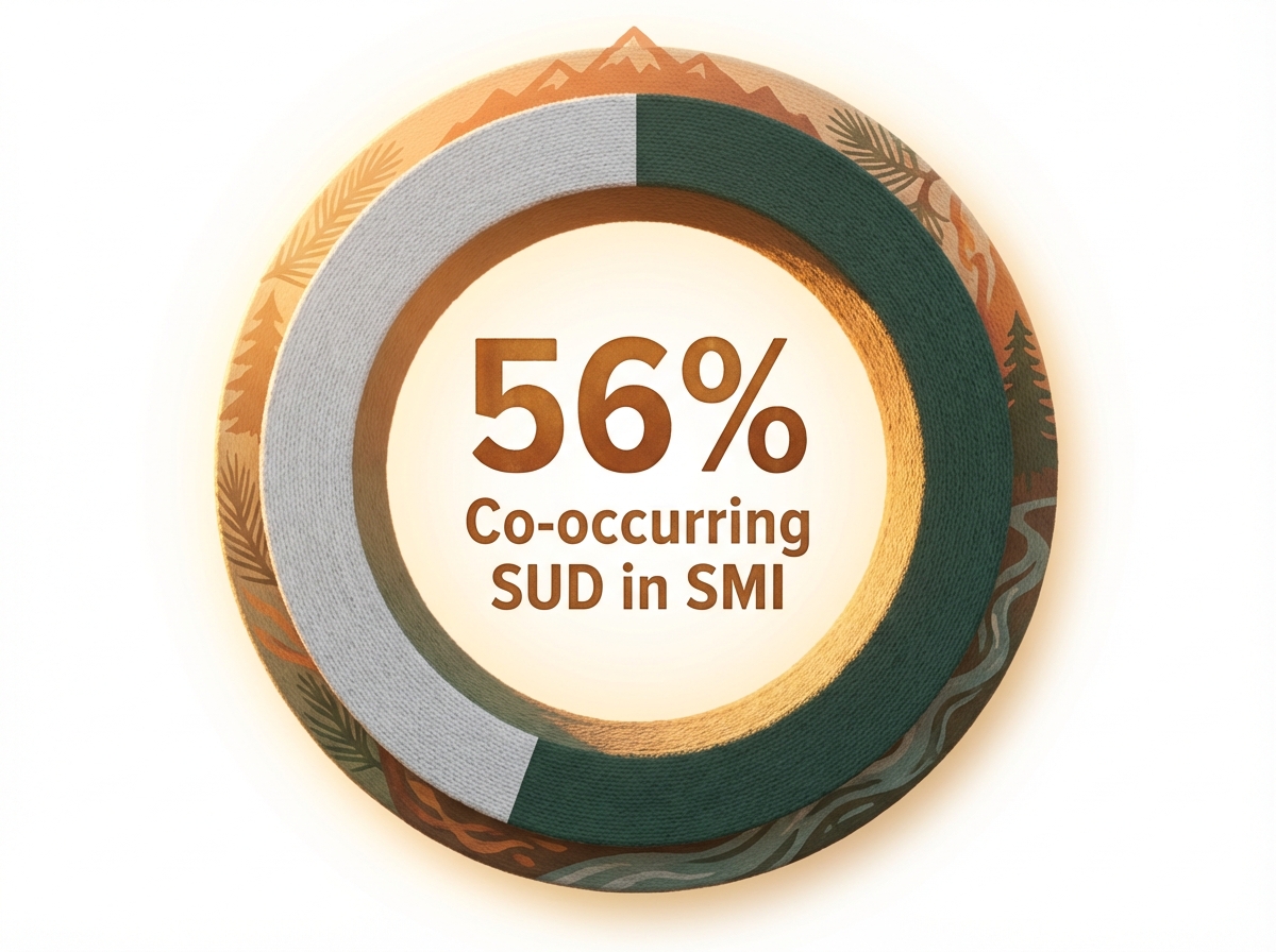 Infographic showing Prevalence of Co-occurring SUD in Individuals with Serious Mental Illness: 56%