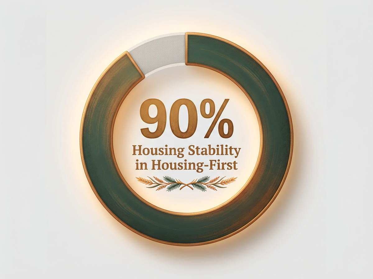 Infographic showing Housing Stability Rate in Housing-First Models: 90%