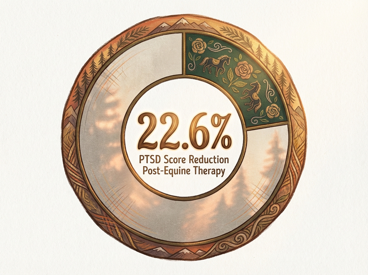 Infographic showing Average Reduction in PTSD Scores Post-Equine Therapy (Meta-Analysis): 22.6%