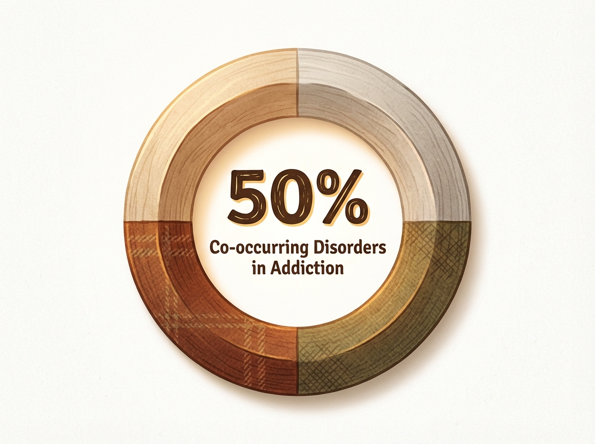 Infographic showing Prevalence of Co-occurring Disorders Among People with Addiction: 50%
