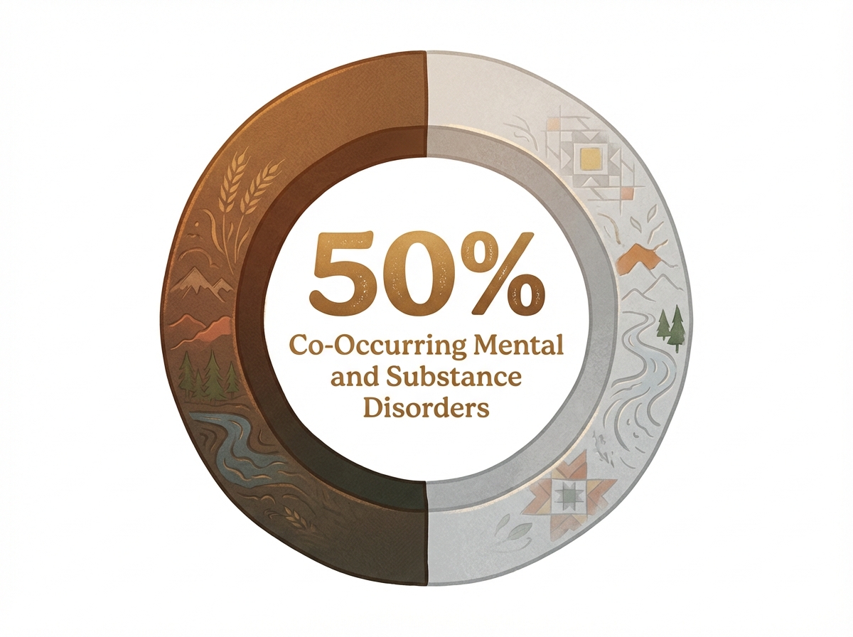 Infographic showing Prevalence of Co-Occurring Mental Health Disorders in People with Substance Use Disorder: 50%
