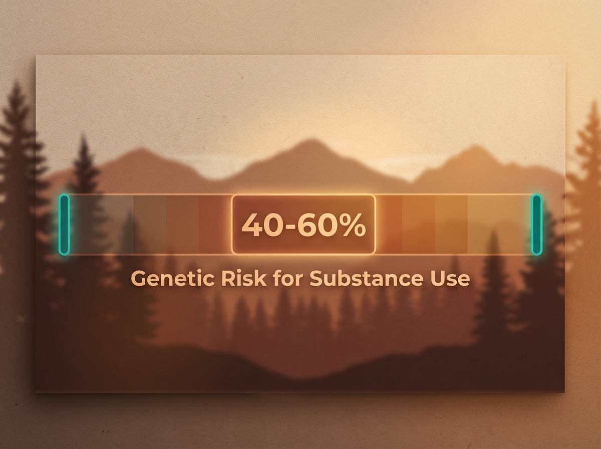 Infographic showing Genetic Vulnerability to Substance Use Disorders: 40-60%