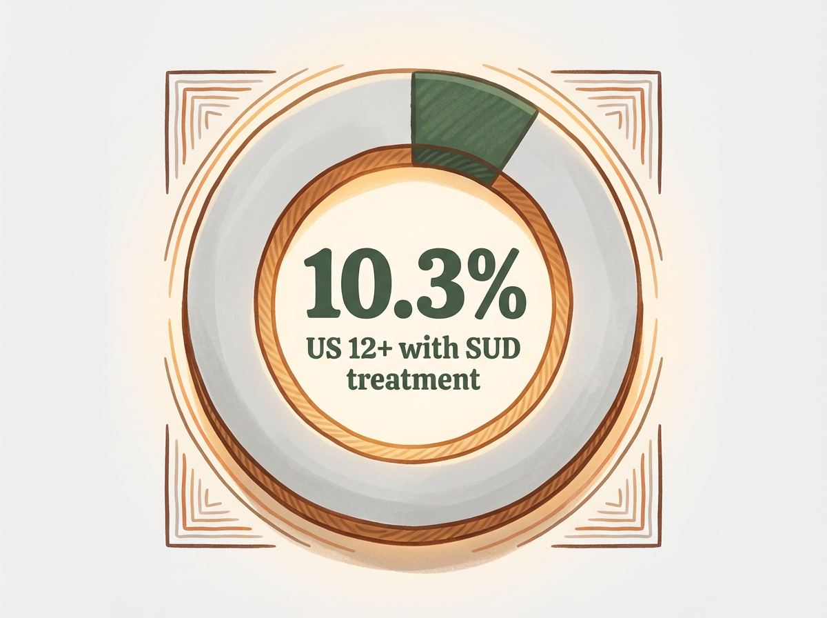 Infographic showing Americans (12+) with SUD receiving specialty treatment (2023): 10.3%