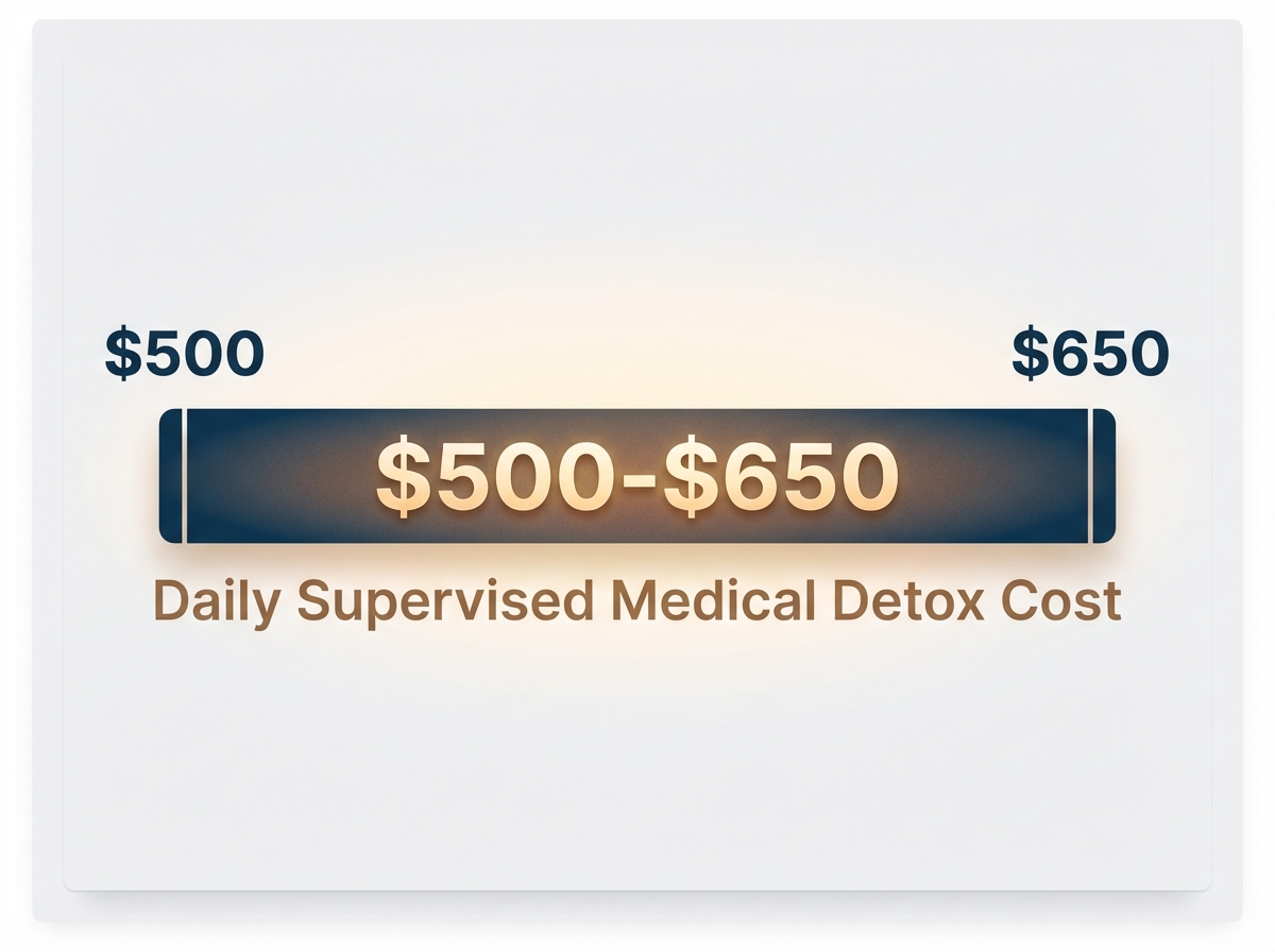 Infographic showing Cost of Supervised Medical Detox Per Day: $500-$650
