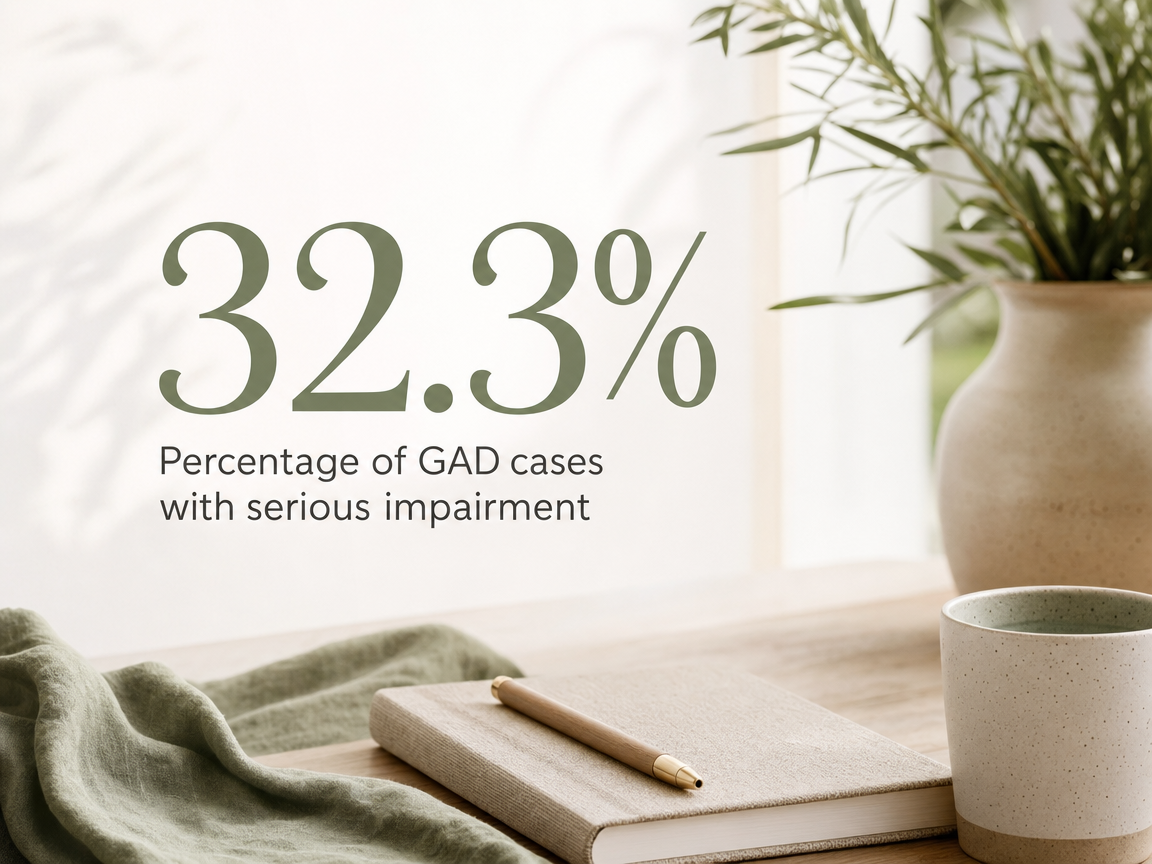 Infographic showing Percentage of GAD cases with serious impairment