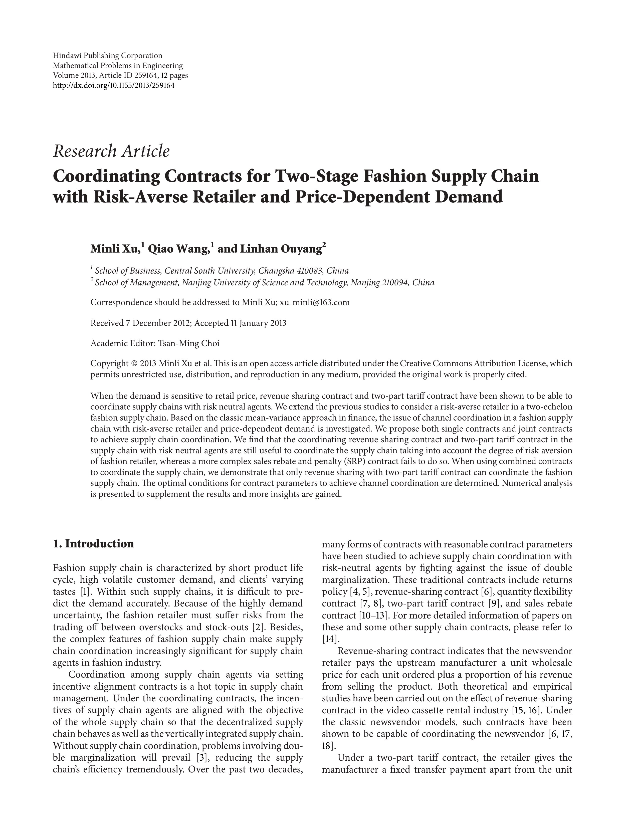 coordinating contracts for two stage fashion supply chain with risk averse retailer and price