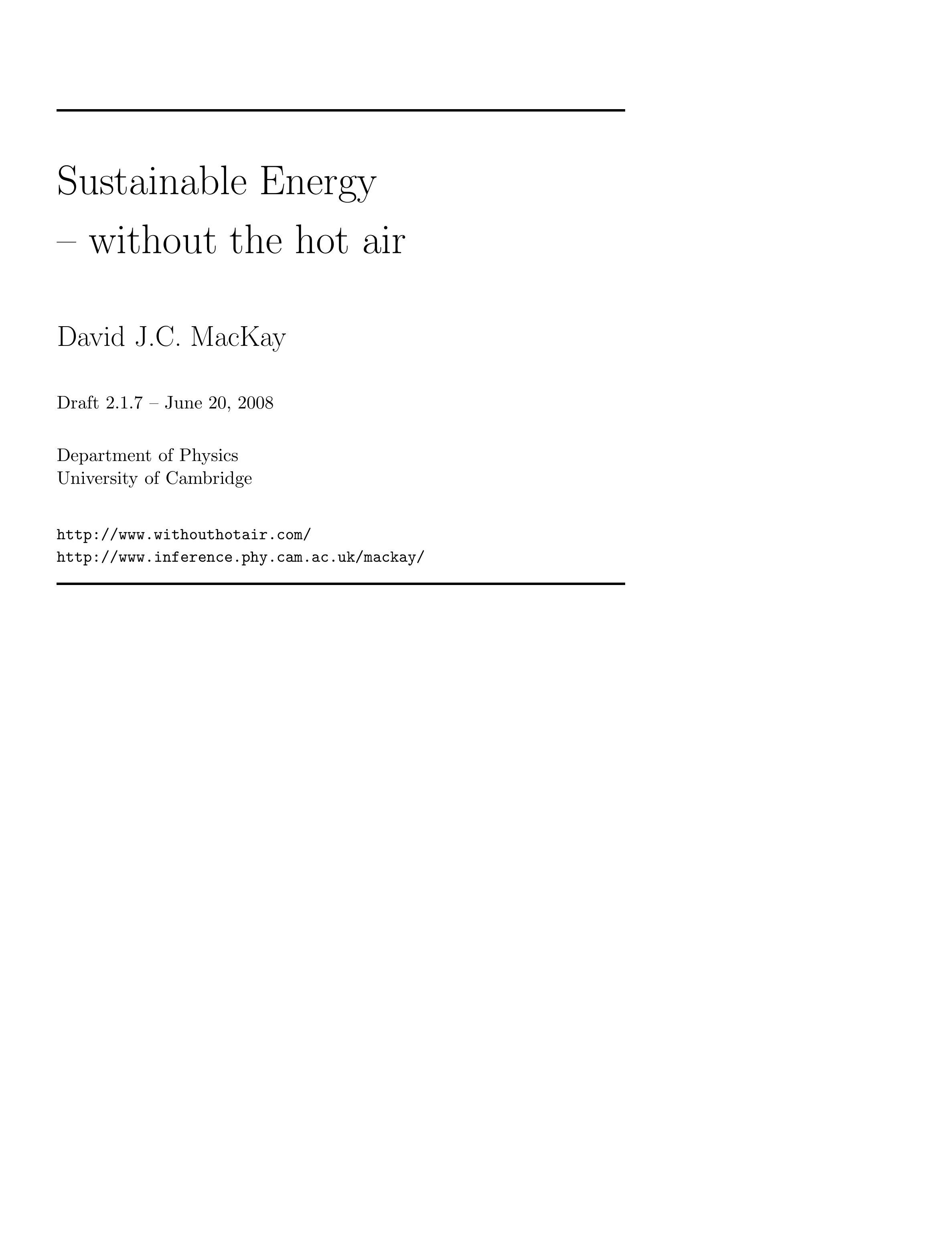 Sustainable Energy without the hot air