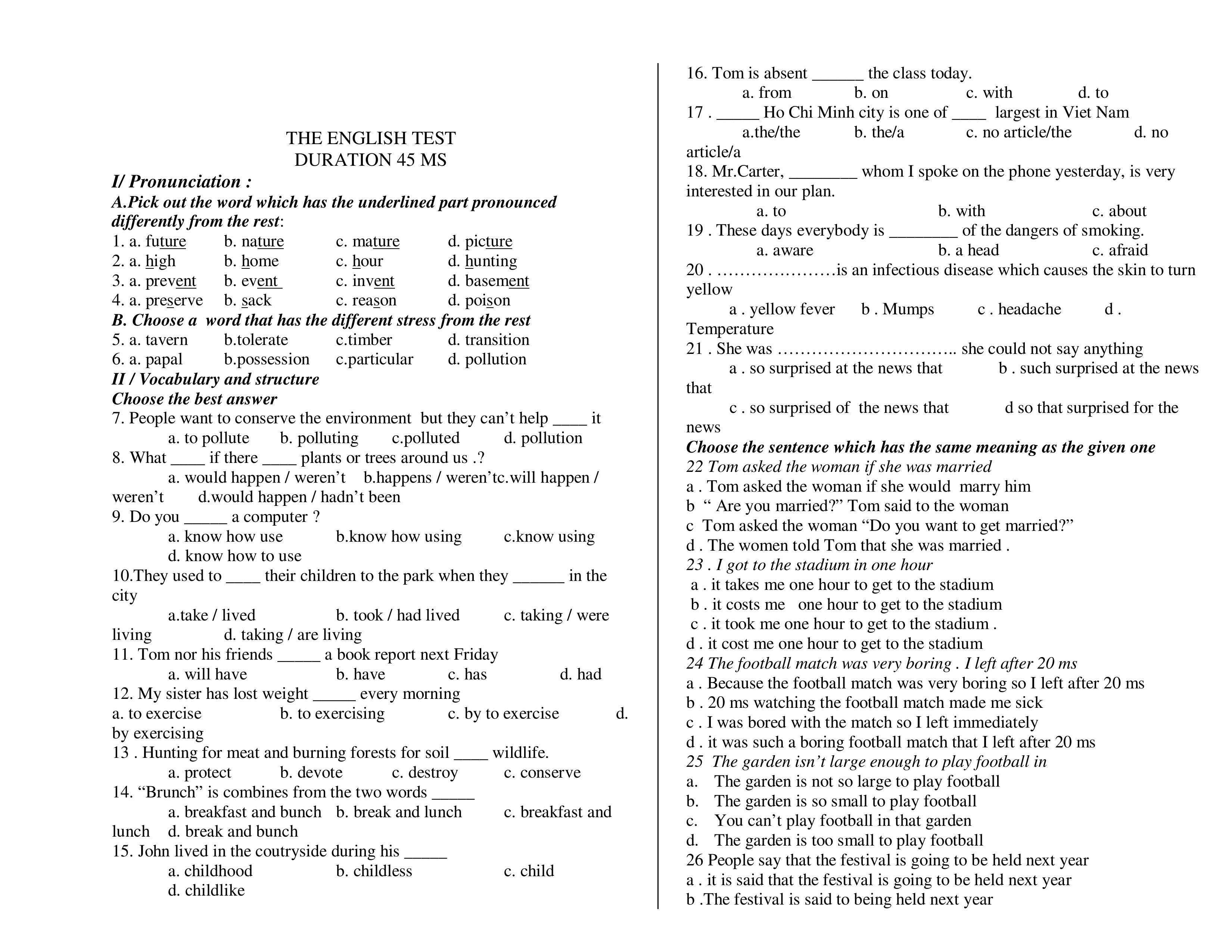 THE ENGLISH TEST DURATION 45 MS ppt