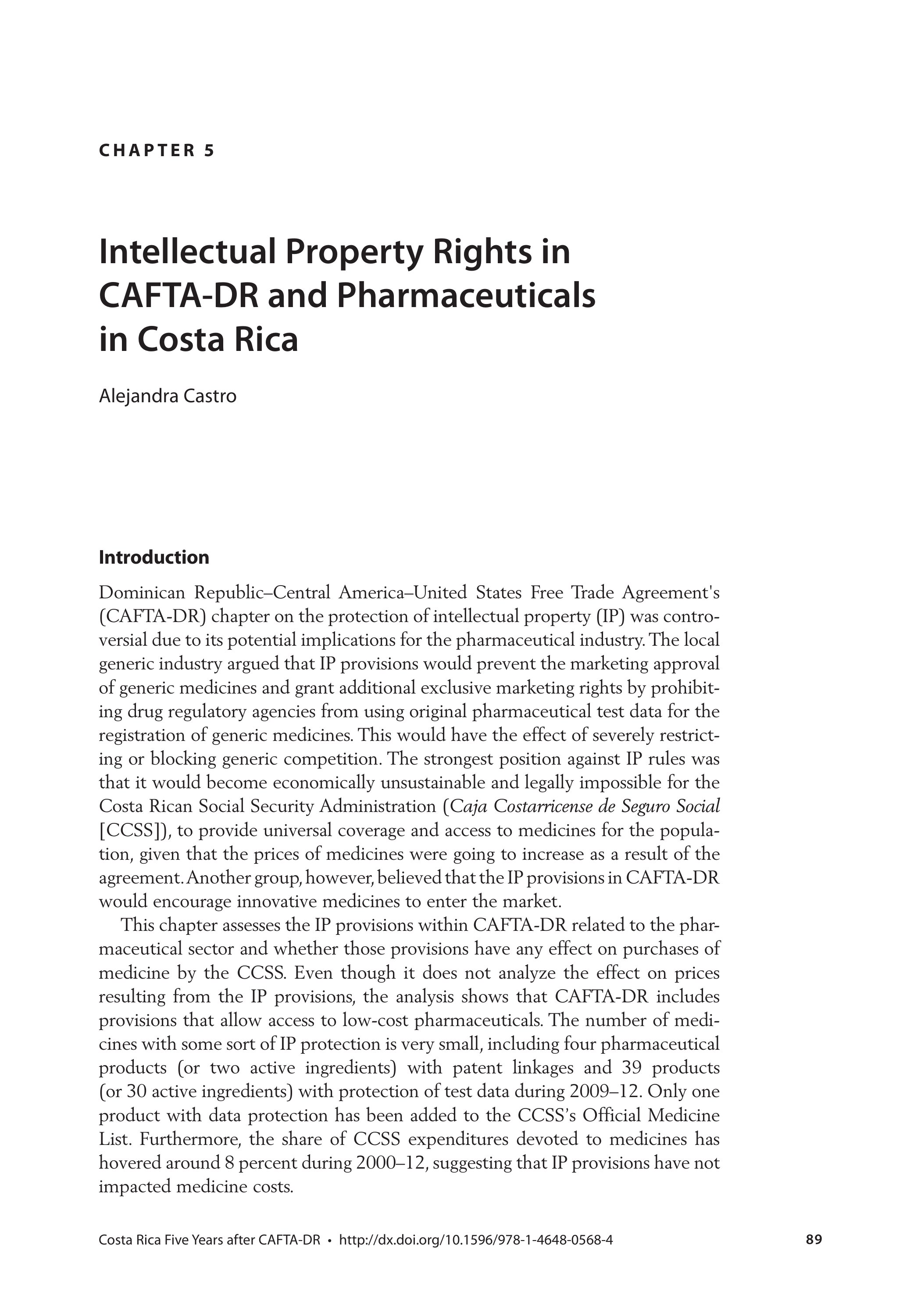 Intellectual Property Rights in CAFTADR and Pharmaceuticals in Costa Rica