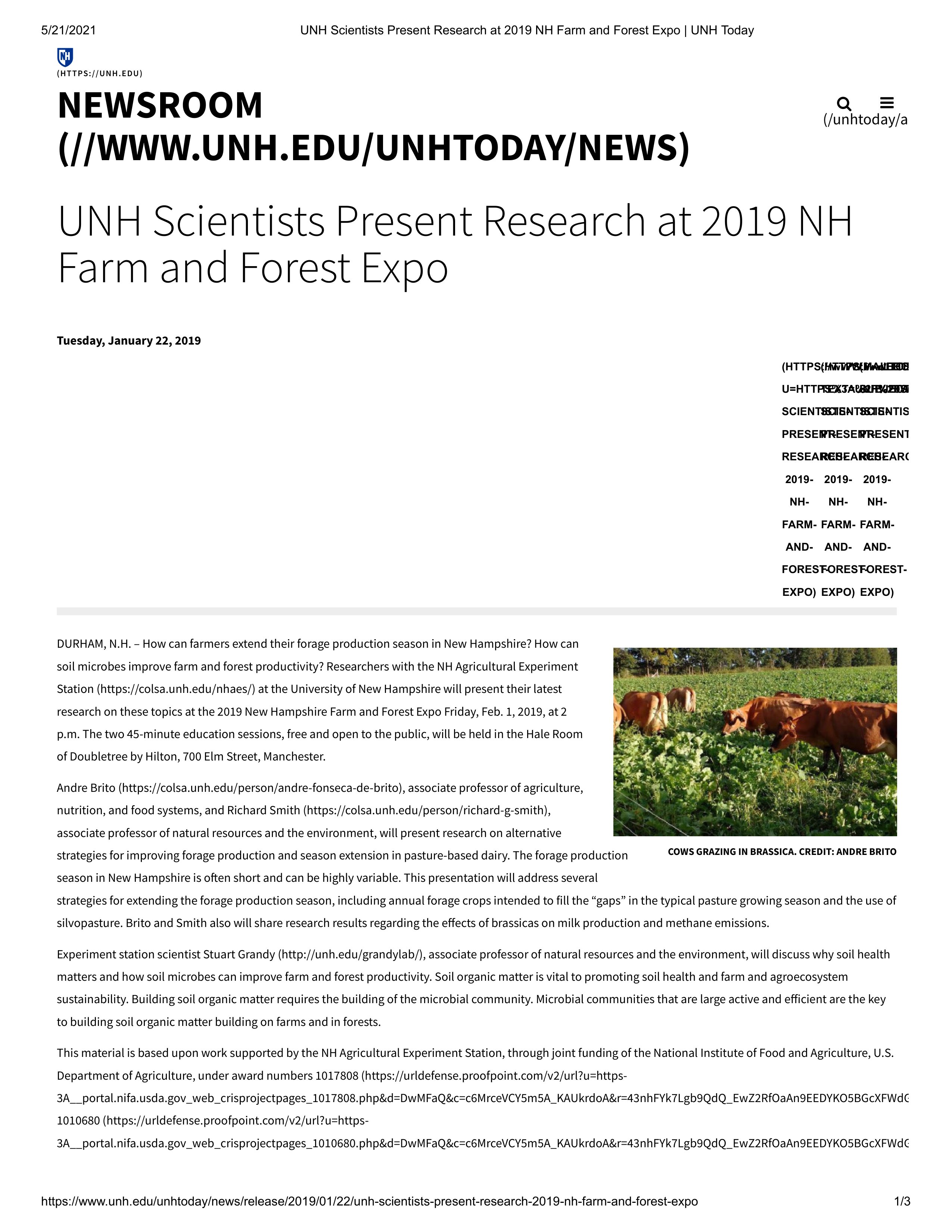 UNH Scientists Present Research at 2019 NH Farm and Forest Expo