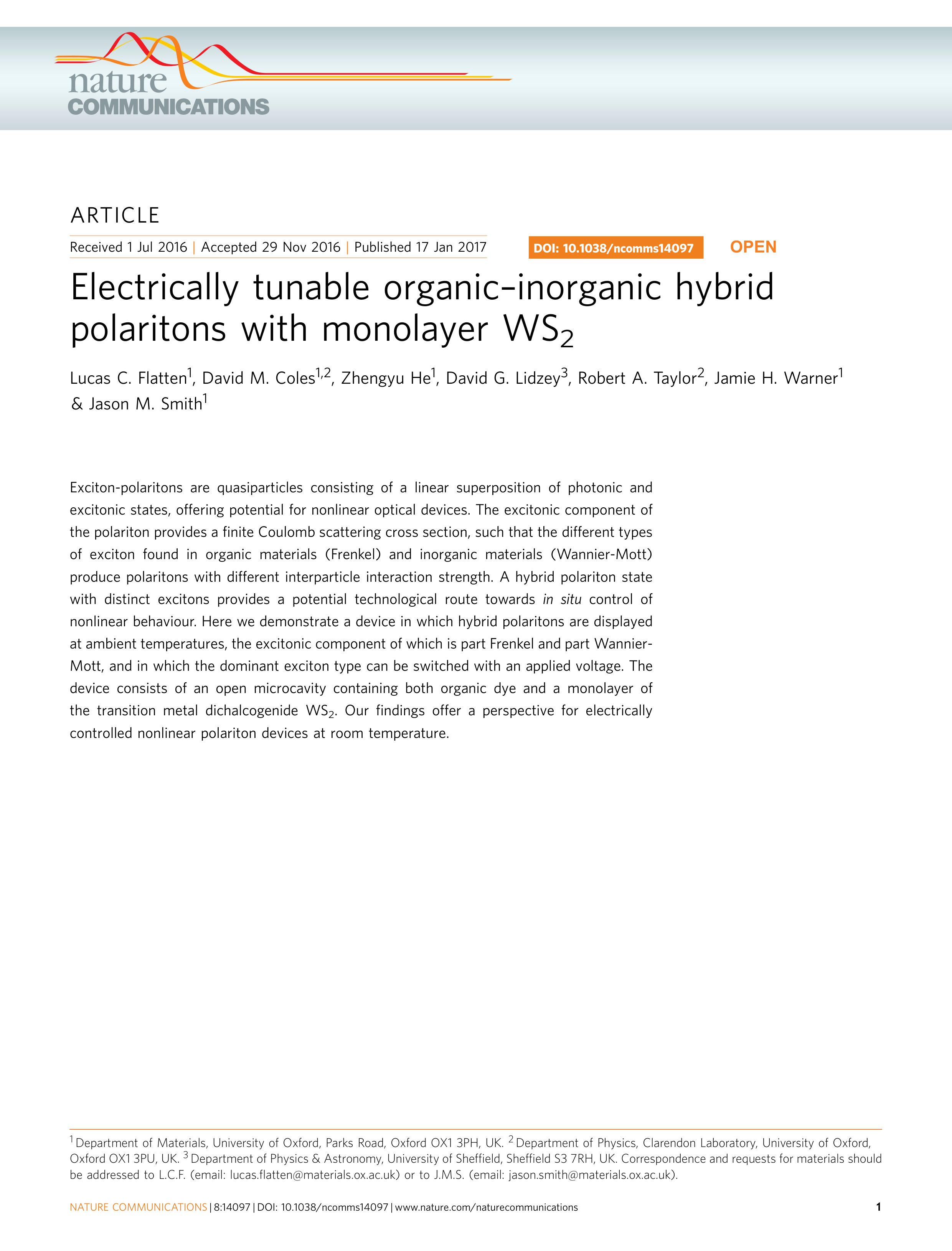 Electrically tunable organic–inorganic hybrid polaritons with monolayer WS2