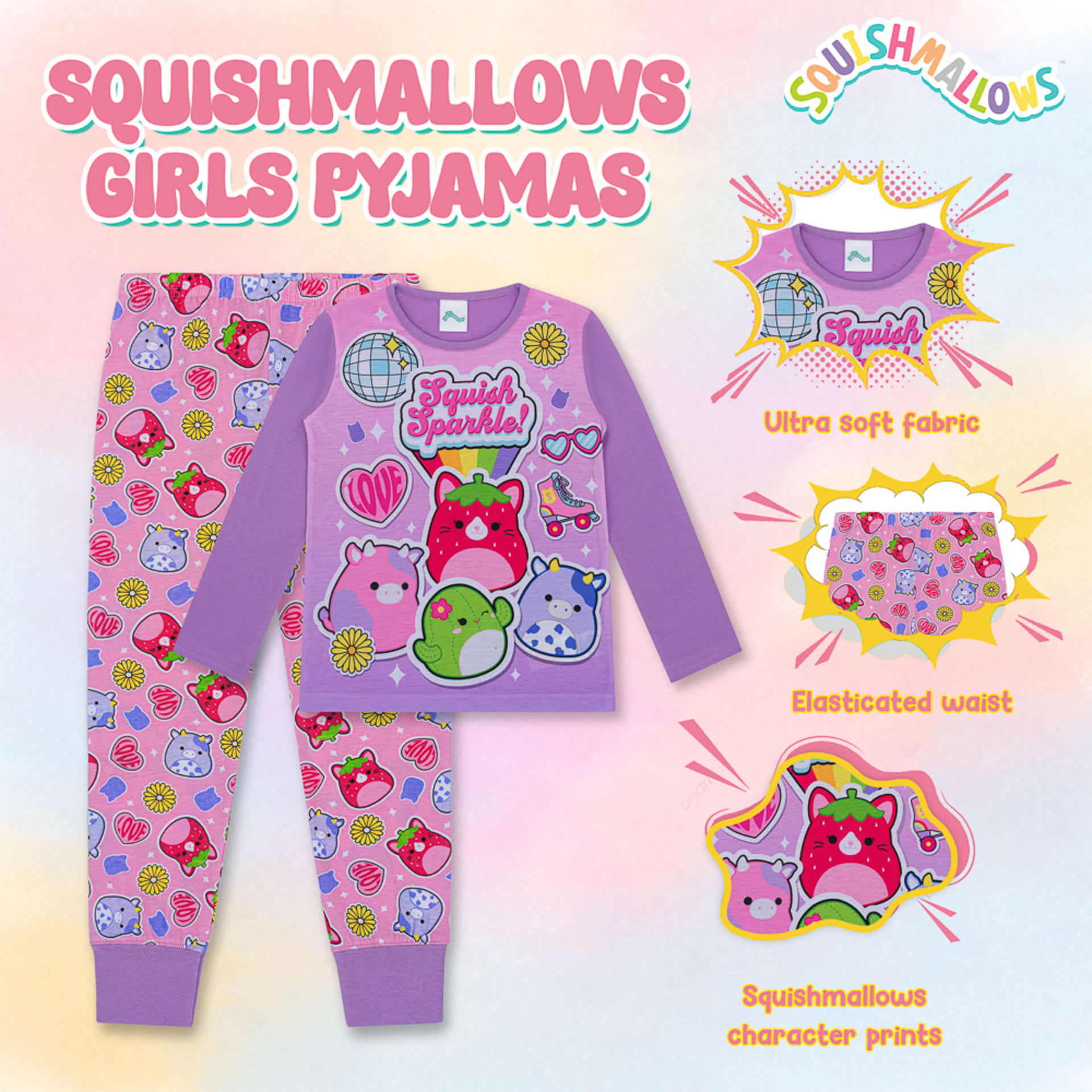 Squishmallows pyjama product infographic