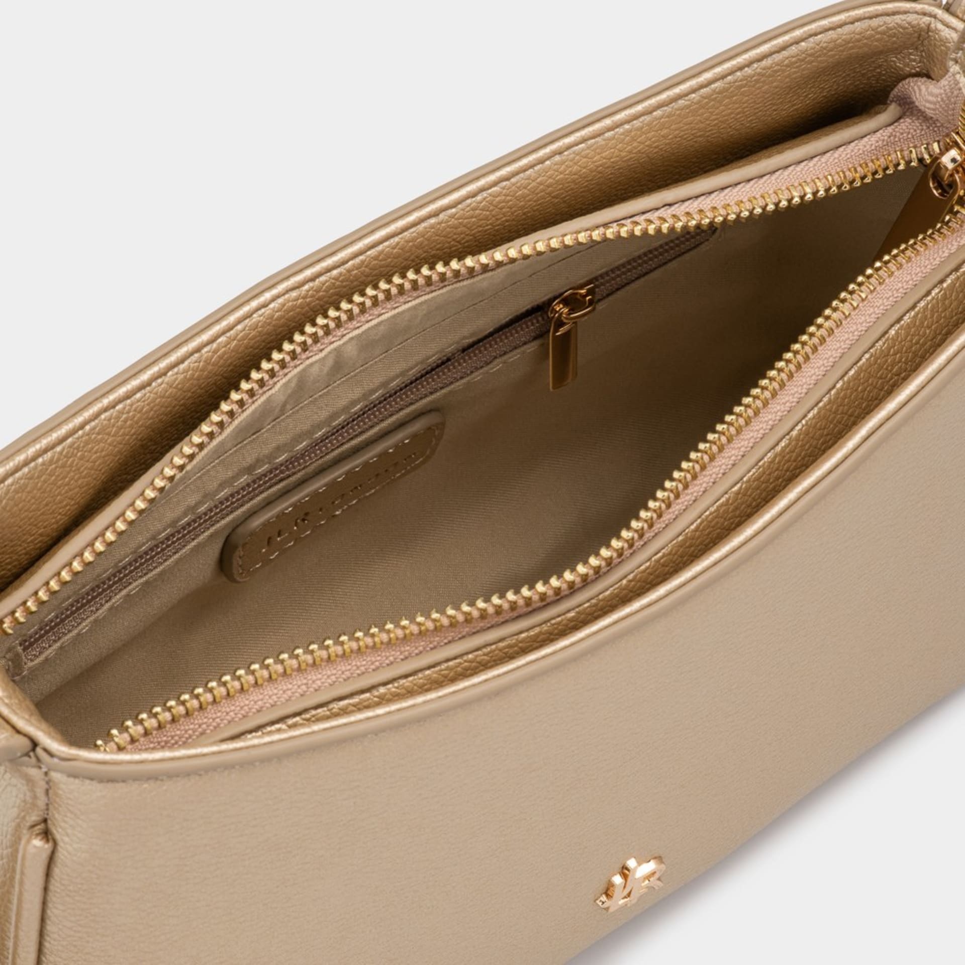 Gold leather handbag interior detail packshot - product photography UK