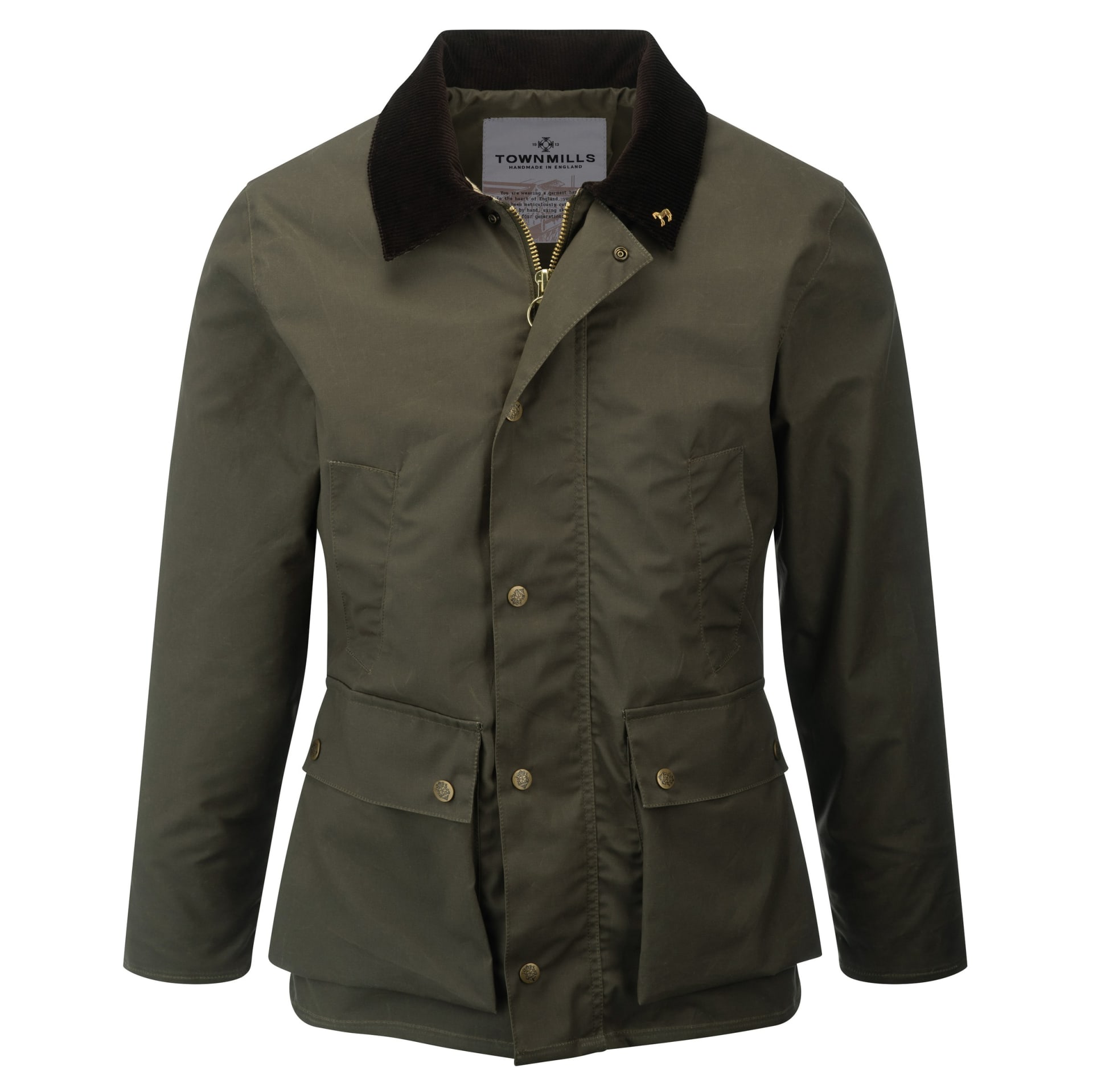 Olive wax jacket with corduroy collar ghost mannequin - fashion photography UK