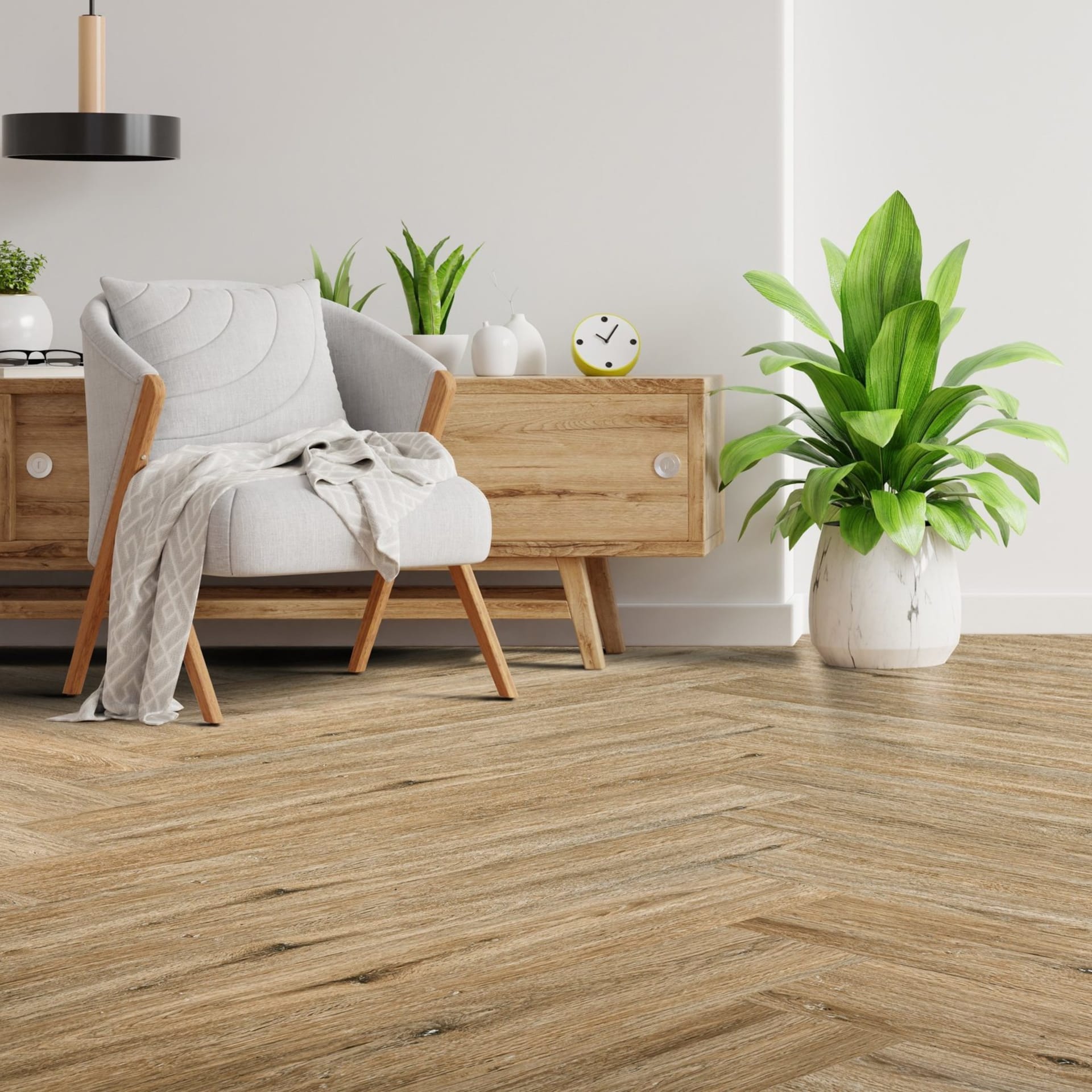 Herringbone wood flooring lifestyle interior setting - flooring product photography UK