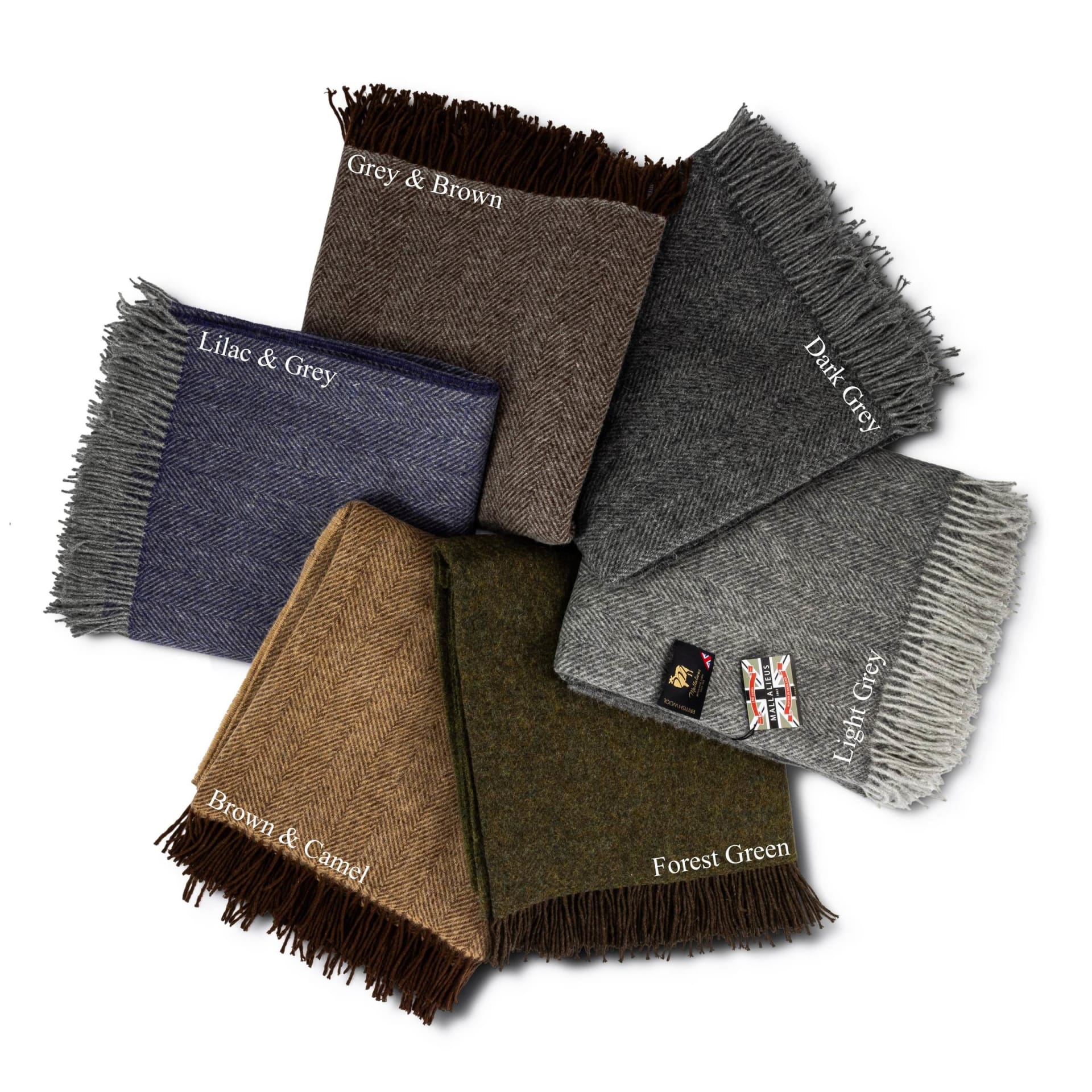 Wool herringbone scarves colour range flat lay - clothing photography UK
