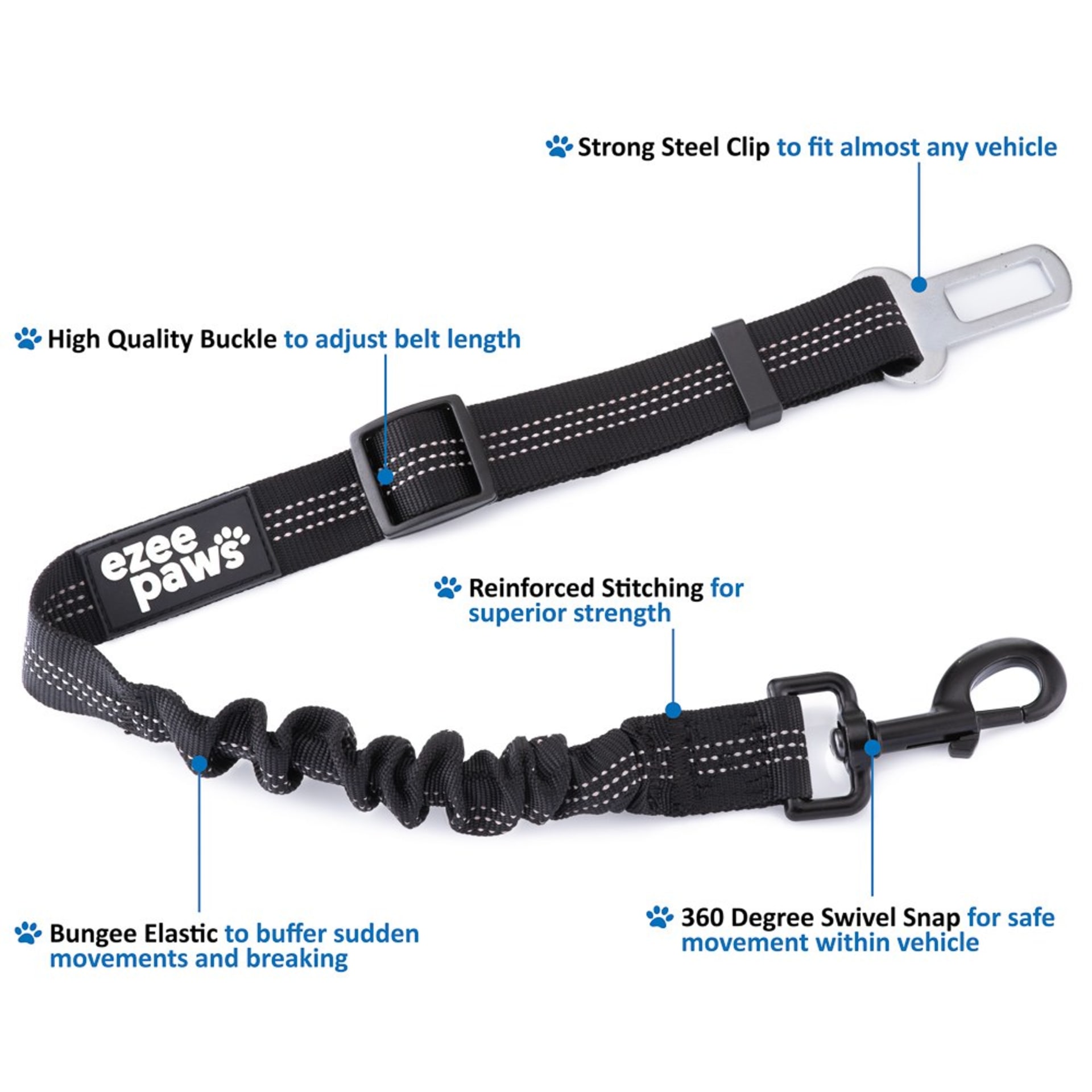 Dog car seatbelt harness infographic detail packshot - pet product photography UK