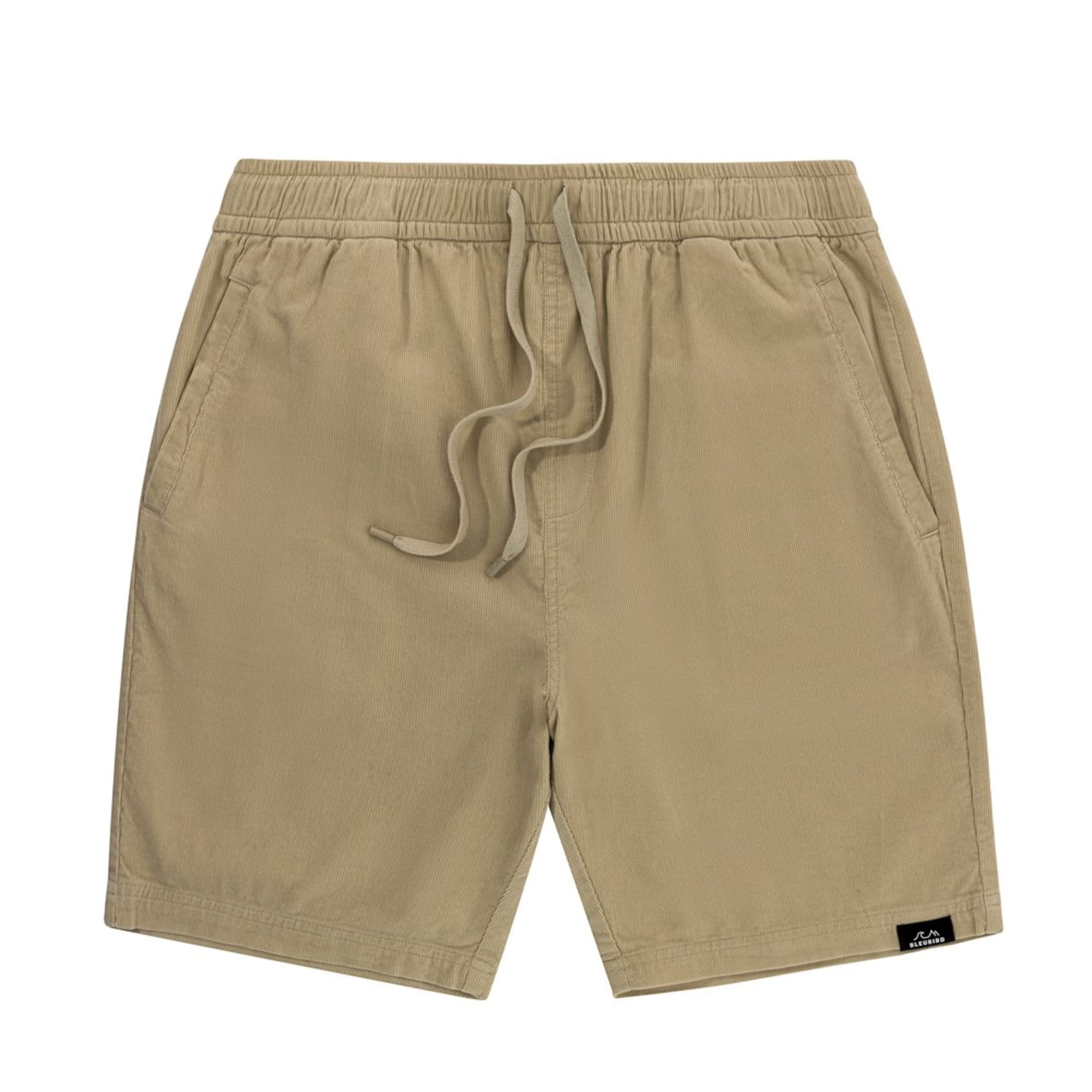 Beige corduroy mens shorts flat lay - clothing photography UK