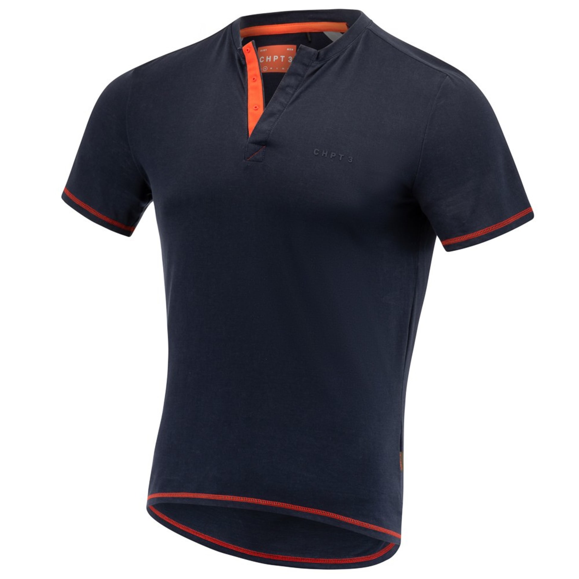 Navy mens polo shirt with orange trim ghost mannequin - fashion photography UK