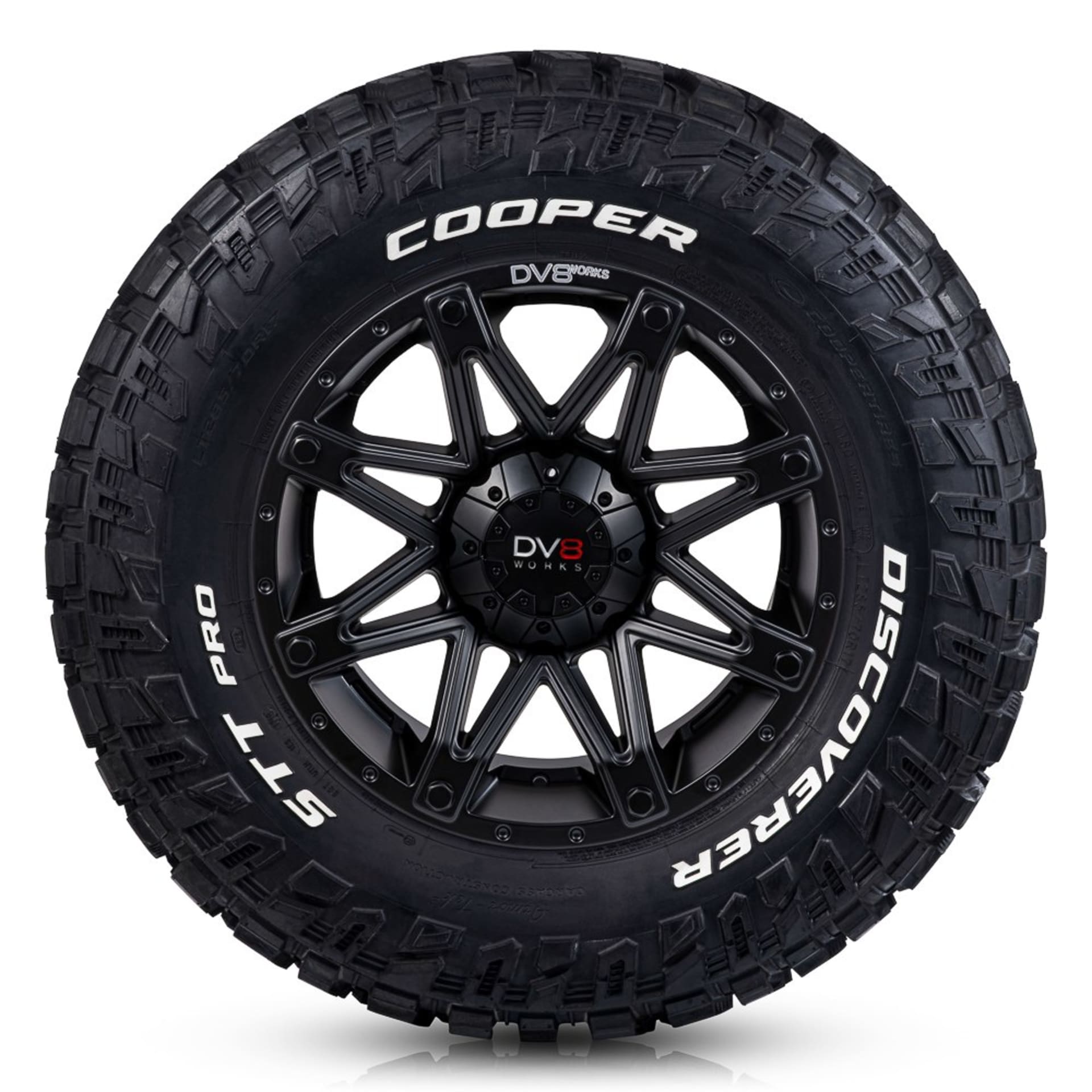 Off-road tyre on alloy wheel packshot on white - automotive photography UK