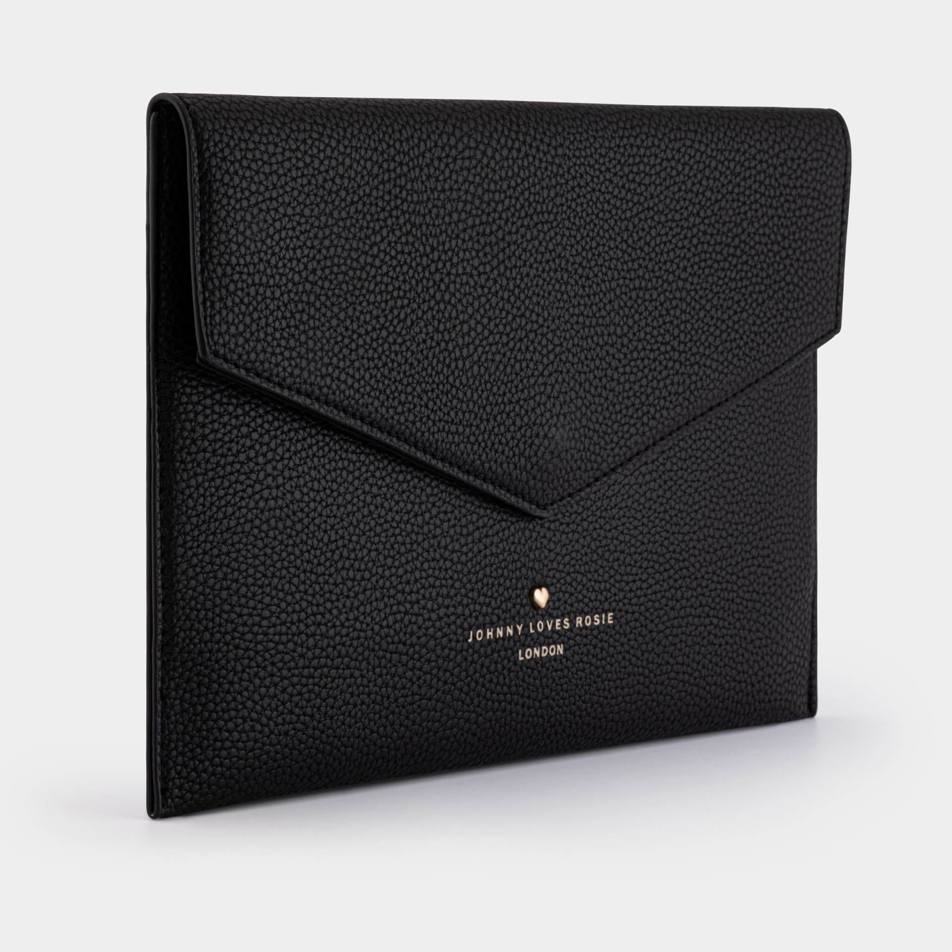 Black leather envelope clutch bag packshot studio - bag product photography UK