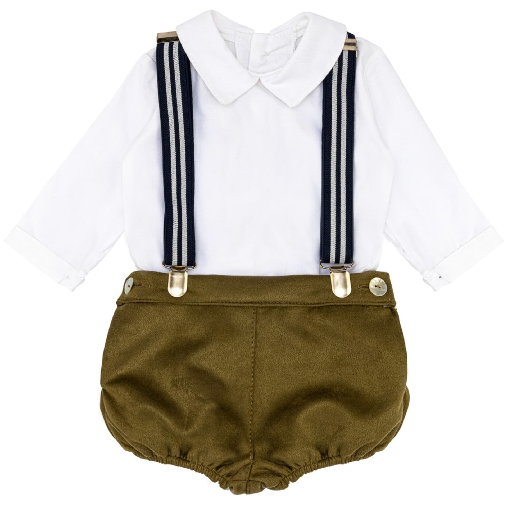 Baby boy outfit shirt shorts and suspenders ghost mannequin - clothing product photography UK