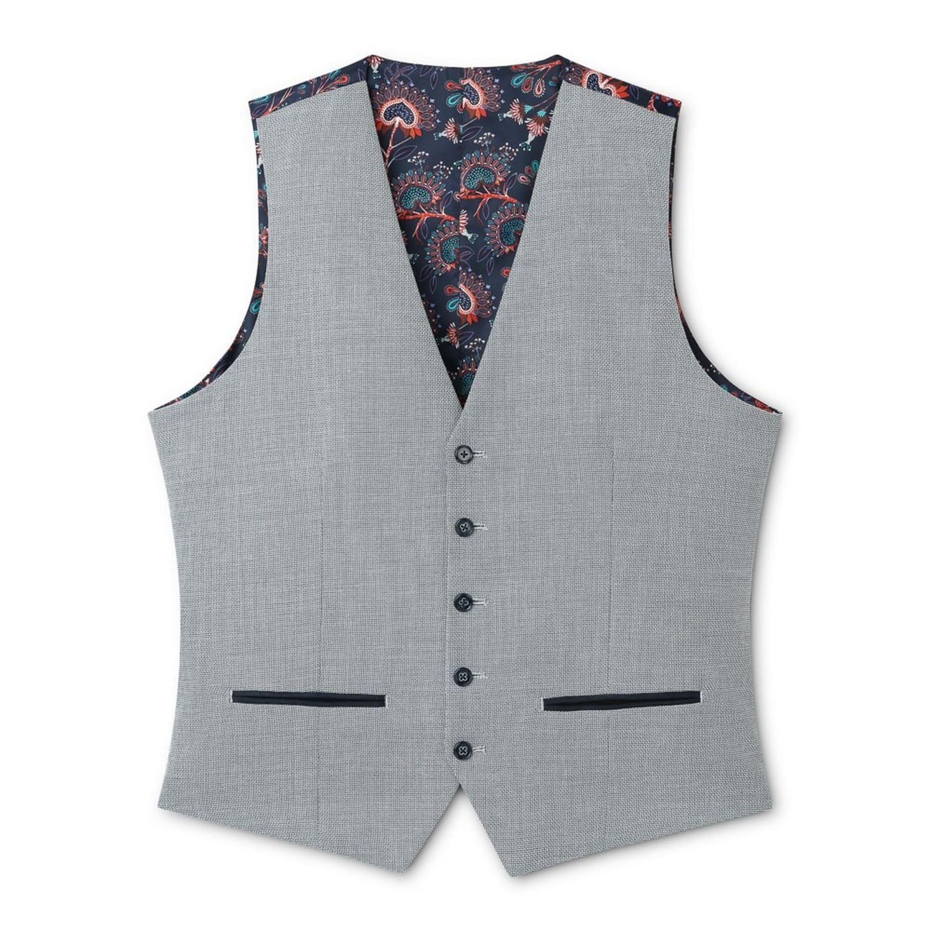 Mens grey waistcoat with floral lining ghost mannequin - clothing product photography UK