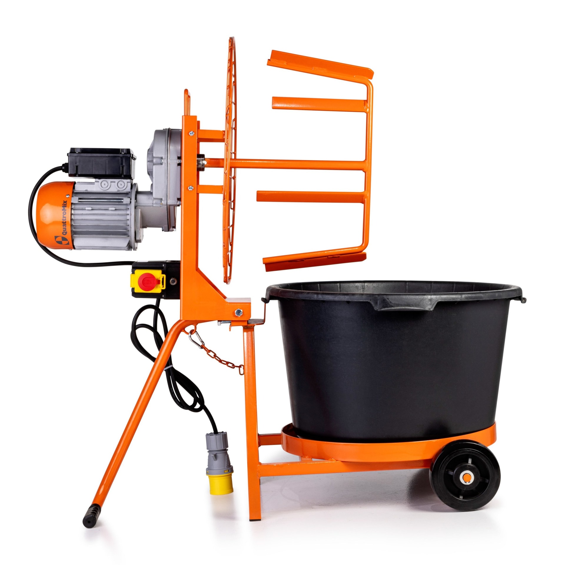Orange cement mixer construction equipment packshot on white - hardware product photography UK