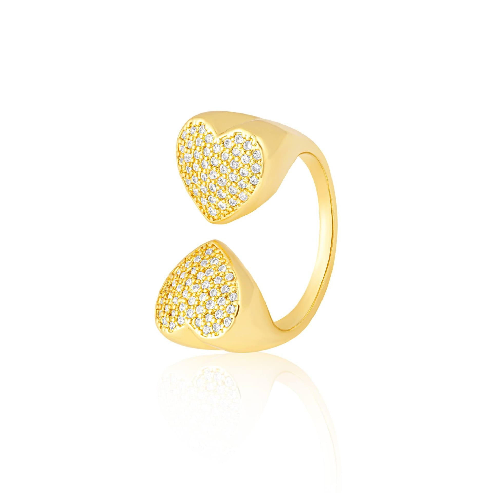 Gold double heart ring pave diamonds packshot - jewellery product photography UK