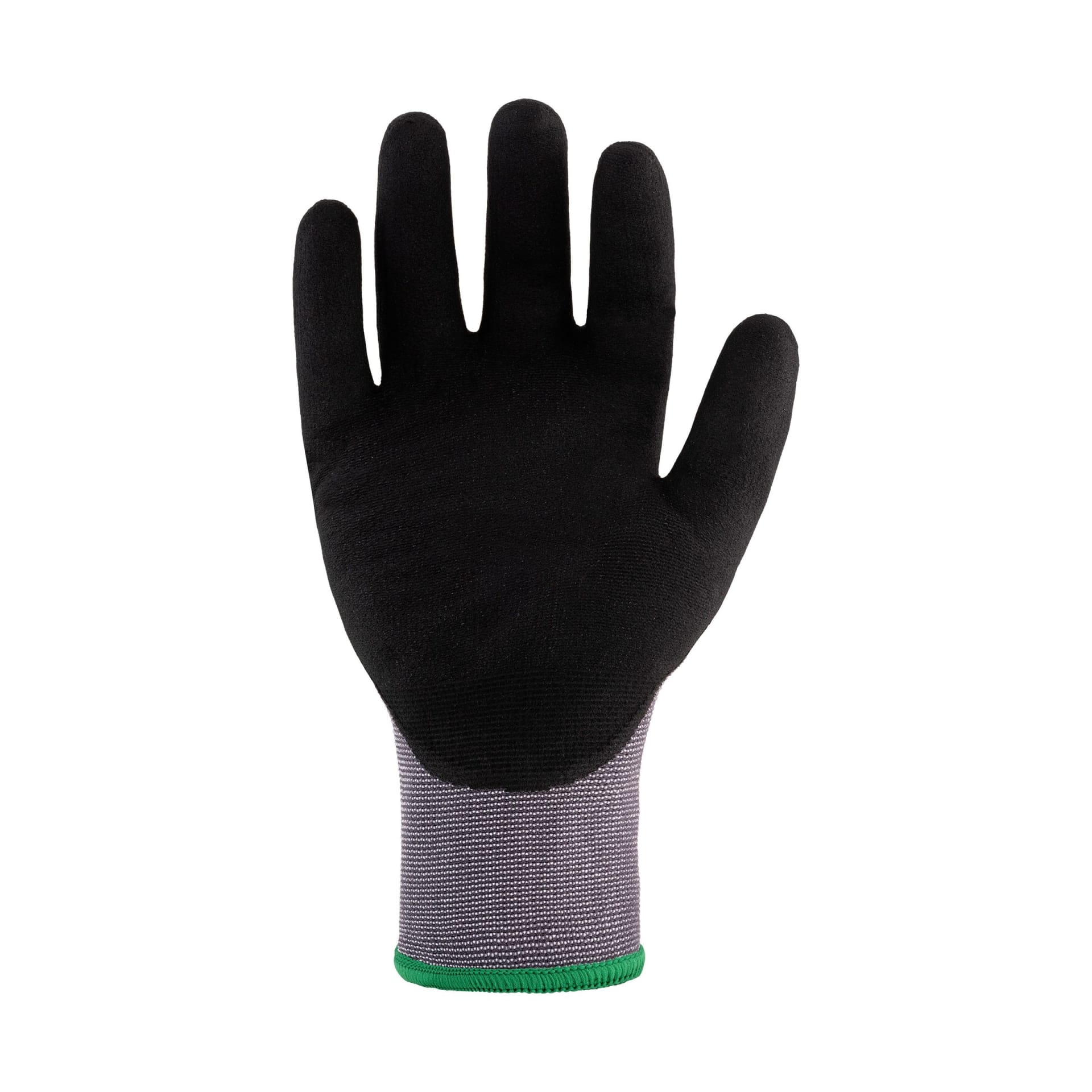 Black nitrile coated work glove packshot on white - PPE photography UK