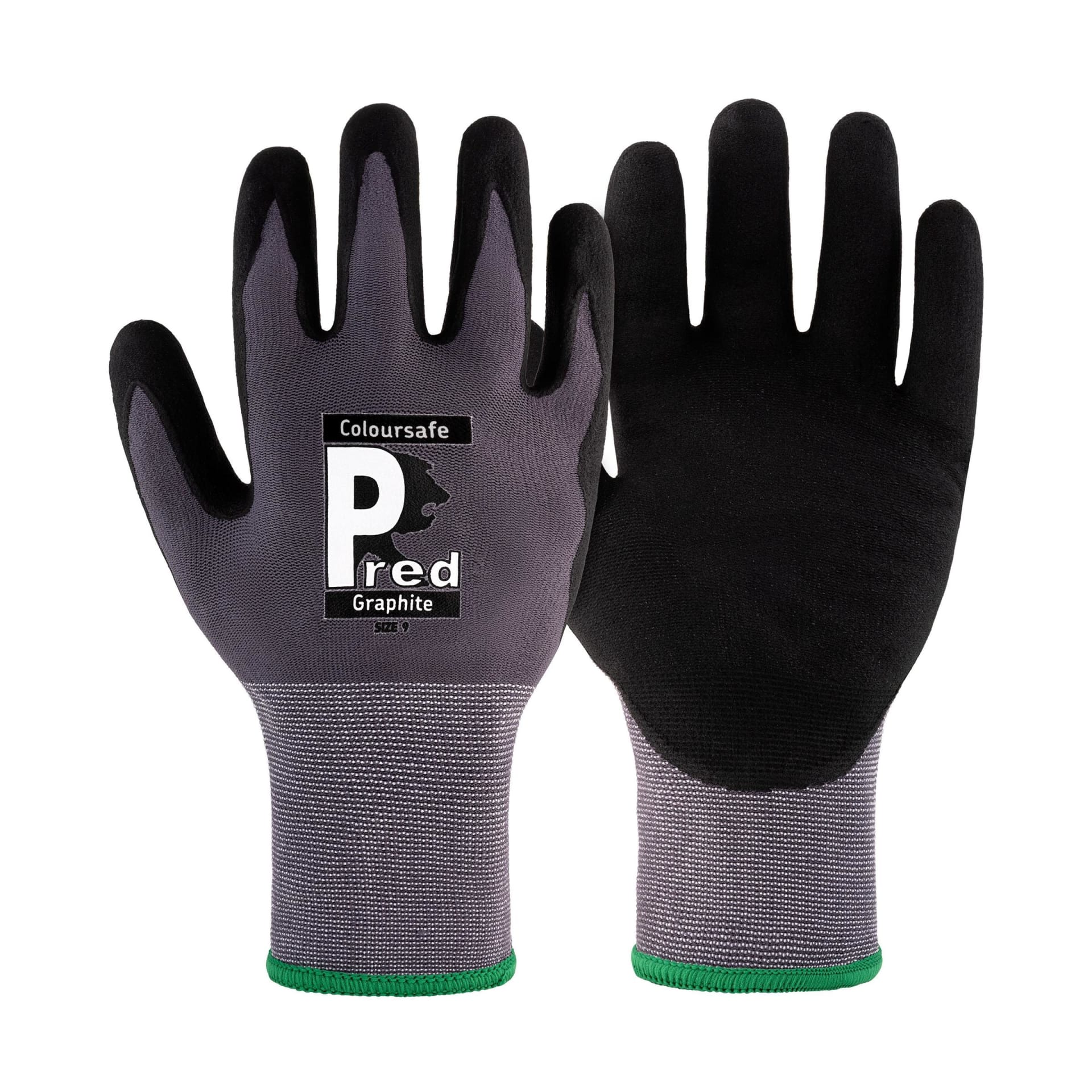 Grey black work gloves pair packshot on white - PPE photography UK